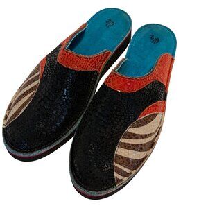 SIZE 8 Soletech Leather Mules Clogs Red Black Zebra Brown Mixed